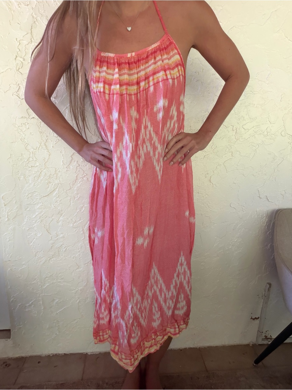 Cleobella Pink and White Pattern Halter Maxi Dress